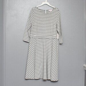 Molly & Isadora NWT gray and white striped long sleeve dress